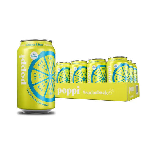 12oz Poppi Soda Ginger Lime Prebiotic Soft Drink