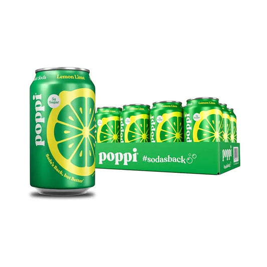12oz Poppi Soda Lemon Lime Prebiotic Soft Drink