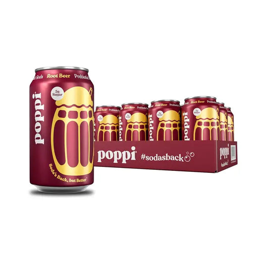 12oz Poppi Soda Root Beer Prebiotic Soft Drink