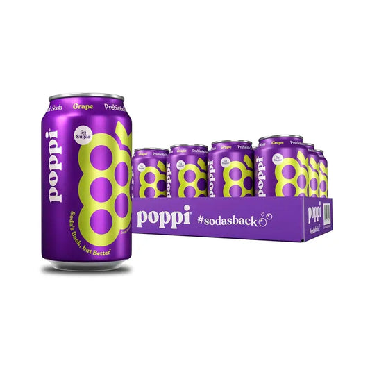 12oz Poppi Soda Grape Prebiotic Soft Drink